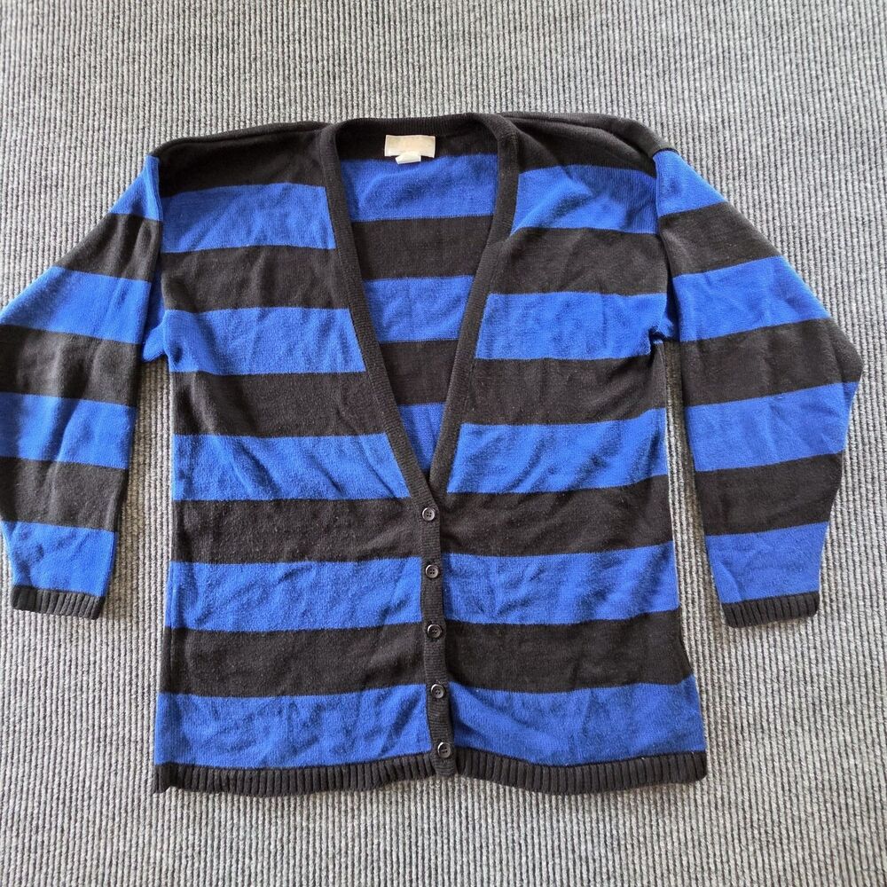 Vintage Pendleton Cardigan Sweater Size L Blue / Black Stripe Button Made in USA